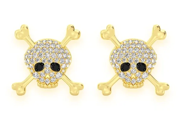 SKULL &amp; CROSSBONES DIAMOND EARRINGS 14K SOLID GOLD 0.50CTW