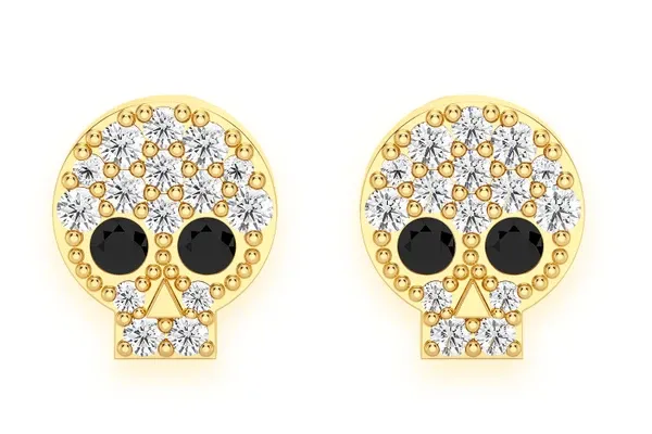 SKULL STUD DIAMOND EARRINGS 14K SOLID GOLD 0.25CTW