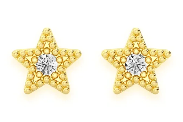 STAR DIAMOND EARRINGS 14K SOLID GOLD 0.05CTW