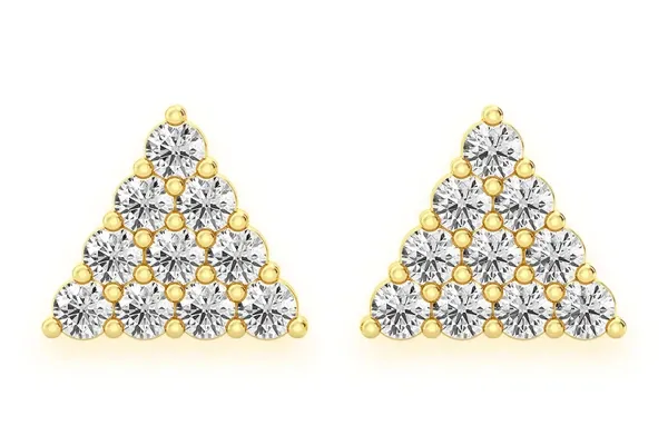 TRIANGLE STACKED STUD DIAMOND EARRINGS 14K SOLID GOLD 0.15CTW