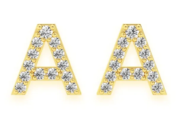ALPHABET STUD DIAMOND EARRINGS 14K SOLID GOLD 0.10CTW