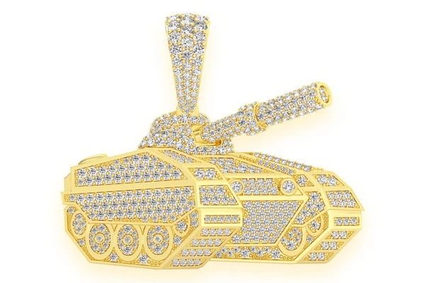 ARMORED COMBAT TANK DIAMOND PENDANT 14K SOLID GOLD 1.25CTW