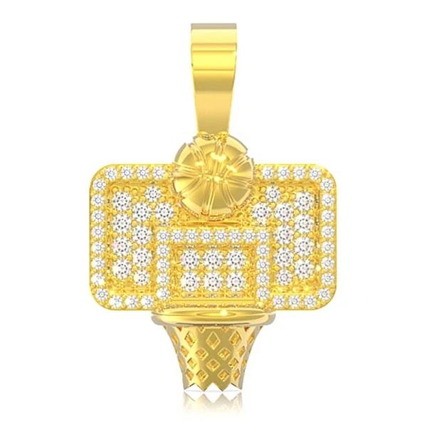BASKETBALL HOOP DIAMOND PENDANT 14K SOLID GOLD 1.00 CTW