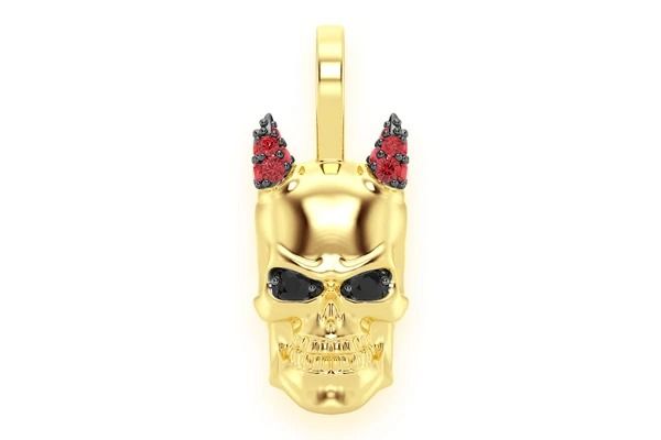 HORNED SKULL DIAMOND PENDANT 14K SOLID GOLD 0.15CTW
