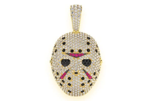 HOCKEY MASK RUBY AND DIAMOND PENDANT 14K SOLID GOLD 3.75CTW
