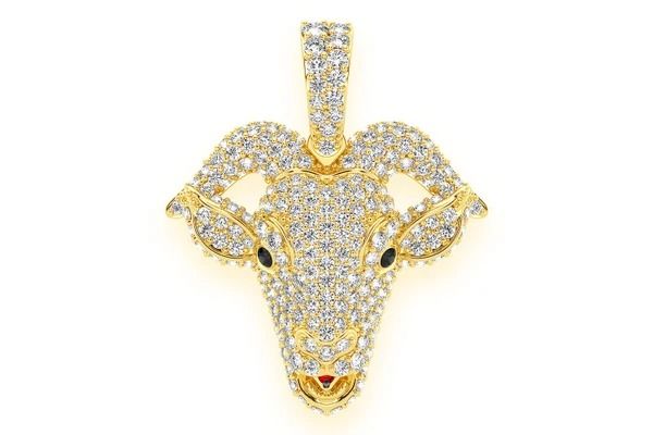 GOAT HEAD DIAMOND PENDANT 14K SOLID GOLD 2.5CTW