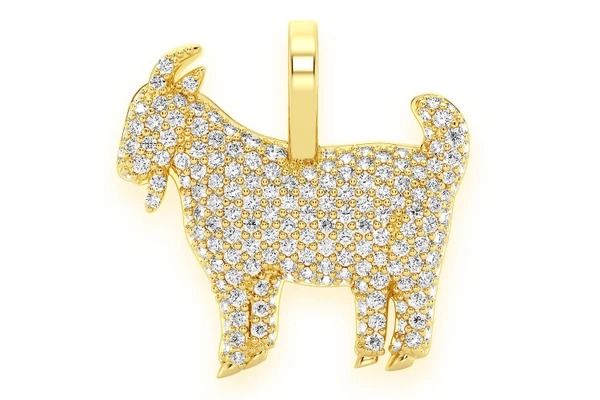 GOAT DIAMOND PENDANT 14K SOLID GOLD 0.66CTW