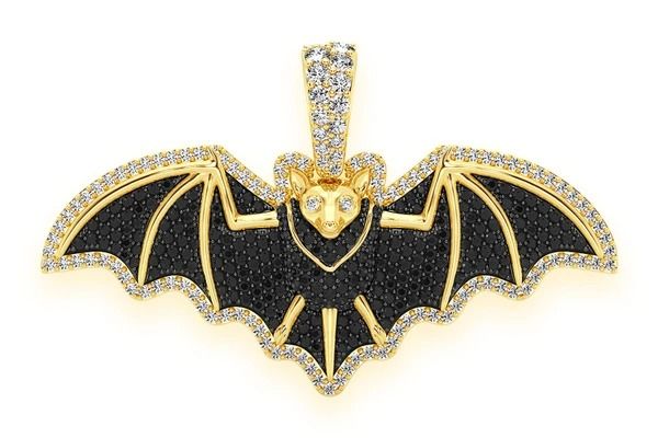 FRUIT BAT BLACK &amp; WHITE DIAMOND PENDANT 14K SOLID GOLD 1.75CTW