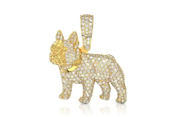 FRENCH BULLDOG DIAMOND PENDANT 14K SOLID GOLD 1.50CTW