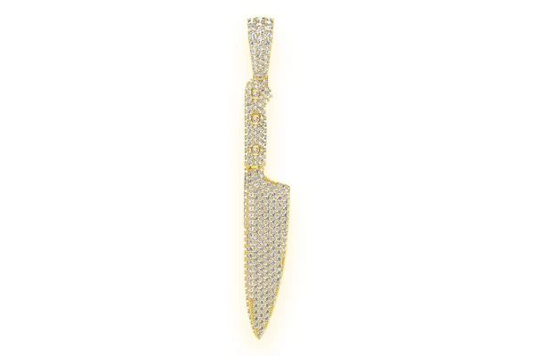 CHEF&#39;S KNIFE DIAMOND PENDANT 14K SOLID GOLD 2.25 CTW