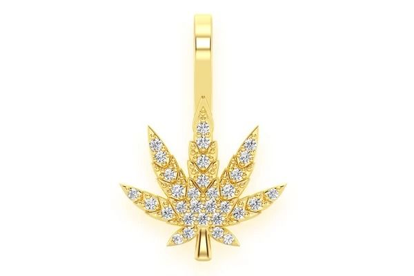 CANNABIS LEAF DIAMOND PENDANT 14K SOLID GOLD 0.15CTW
