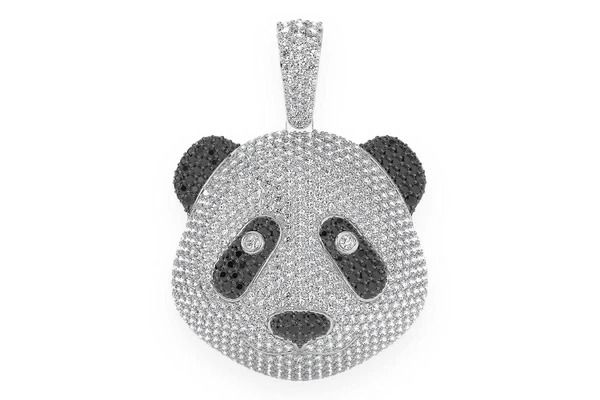 PANDA FACE WHITE &amp; BLACK DIAMOND PENDANT 14K SOLID GOLD 5.50CTW