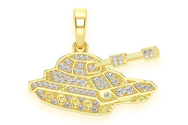 MILITARY TANK DIAMOND PENDANT 14K SOLID GOLD 0.25 CTW