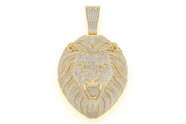LION DIAMOND PENDANT 14K SOLID GOLD 15.00CTW
