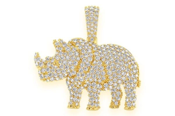 RHINOCEROS STANDING DIAMOND PENDANT 14K SOLID GOLD 1.75CTW