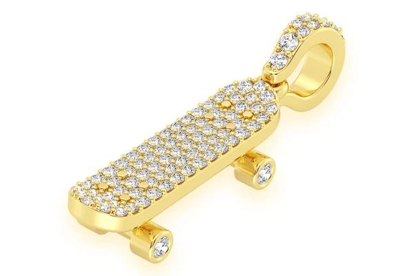 SKATEBOARD DIAMOND PENDANT 14K SOLID GOLD 0.35 CTW