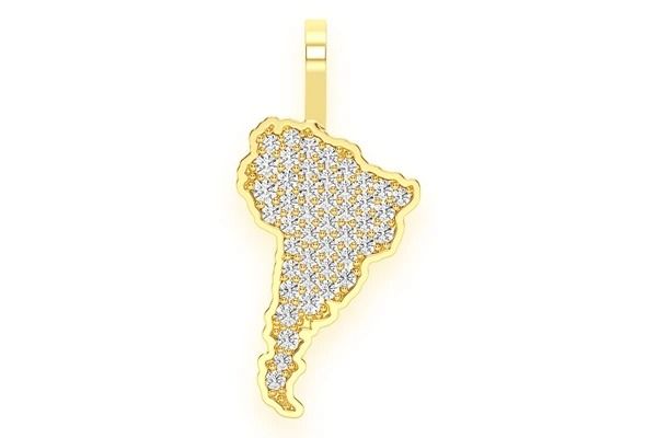 SOUTH AMERICA CONTINENT DIAMOND PENDANT 14K SOLID GOLD 0.25 CTW