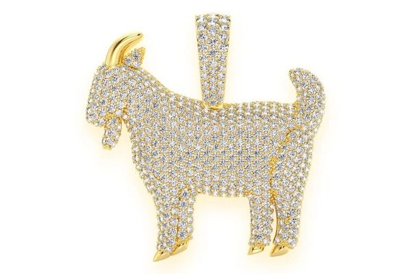 STANDING GOAT DIAMOND PENDANT 14K SOLID GOLD 3.75CTW