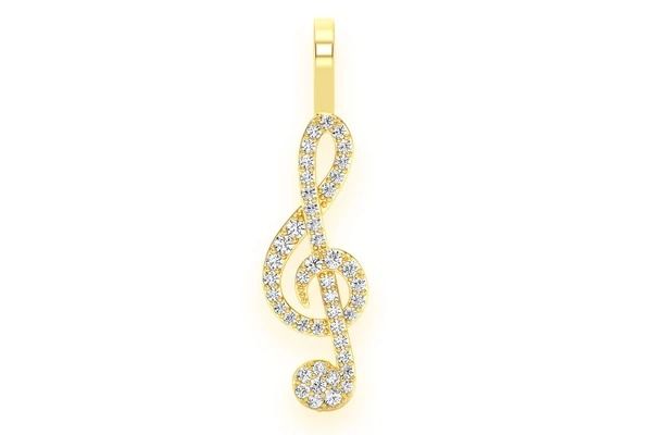 TREBLE CLEF DIAMOND PENDANT 14K SOLID GOLD 0.25CTW