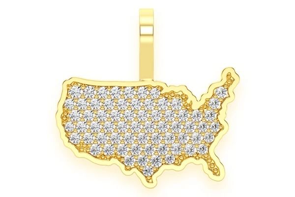 UNITED STATES OF AMERICA DIAMOND PENDANT 14K SOLID GOLD 0.30 CTW