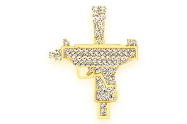 UZI HANDGUN DIAMOND PENDANT 14K SOLID GOLD 0.55 CTW