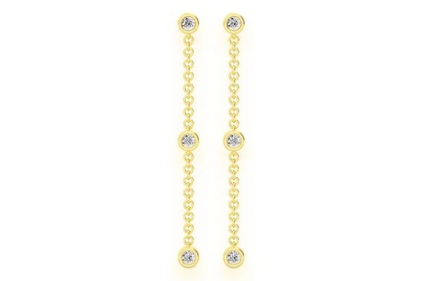 BEZEL SET DANGLING EARRINGS 14K SOLID GOLD 0.33CTW
