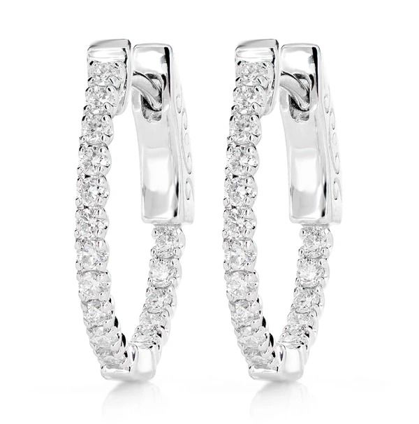 1PT INSIDE OUTSIDE DIAMOND HOOP EARRINGS 14K SOLID GOLD 0.50CTW