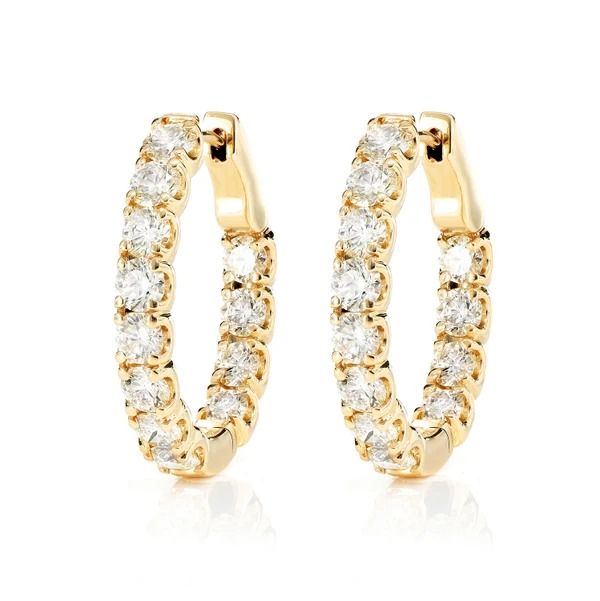 20PT INSIDE OUTSIDE DIAMOND HOOP EARRINGS 14K SOLID GOLD 4.80CTW