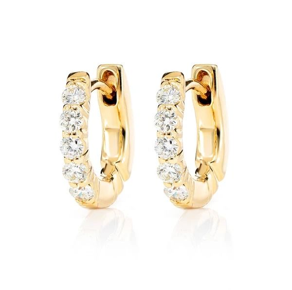 3PT DIAMOND SCALLOP HUGGIE HOOP EARRINGS 14K SOLID GOLD 0.30CTW