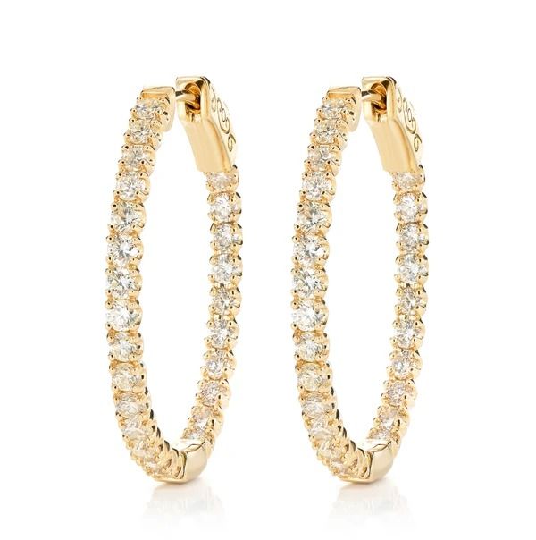 4PT DIAMOND INSIDE OUTSIDE HOOP EARRINGS 14K SOLID GOLD 2.00CTW