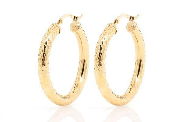 4MM DIAMOND-CUT HOOP EARRINGS 14K SOLID GOLD MEDIUM