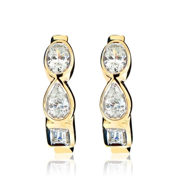 MULTI SHAPE BEZEL SET DIAMOND HOOP EARRINGS 14K SOLID GOLD 0.60CTW