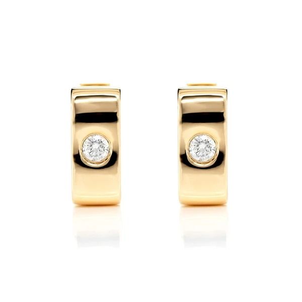 RECTANGULAR GYPSY SET DIAMOND HOOP EARRINGS 14K SOLID GOLD 0.25CTW