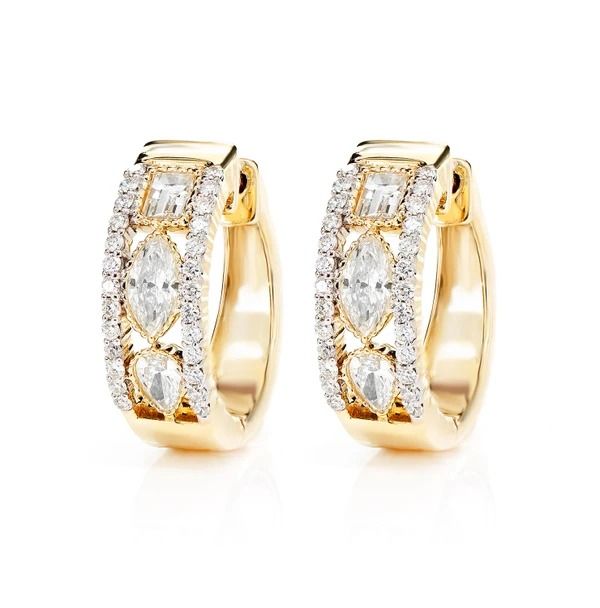 OPEN DIAMOND MULTI SHAPE HOOP EARRINGS 14K SOLID GOLD 1.05CTW