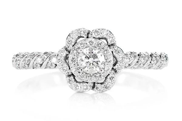 TWIST FLOWER HALO RING 14K SOLID GOLD 0.50CTW