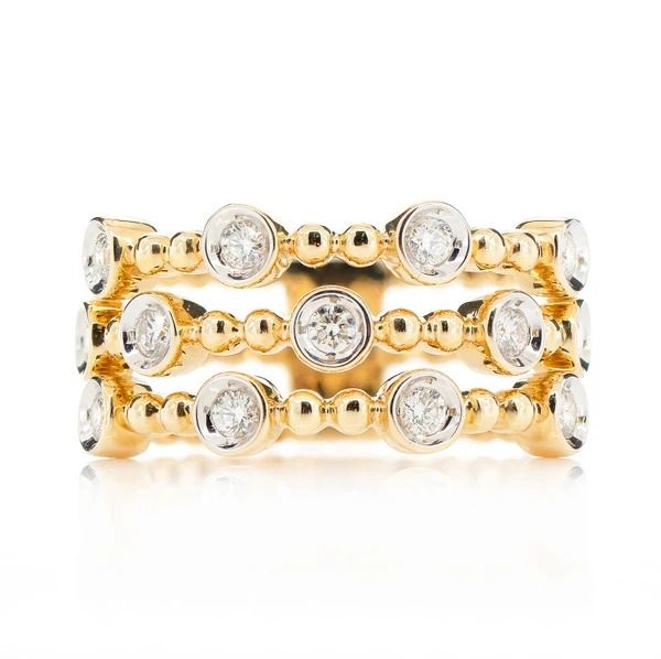 FOUR ROW SCATTERED BEADED BEZEL DIAMOND BAND RING 14K SOLID GOLD 0.35CTW