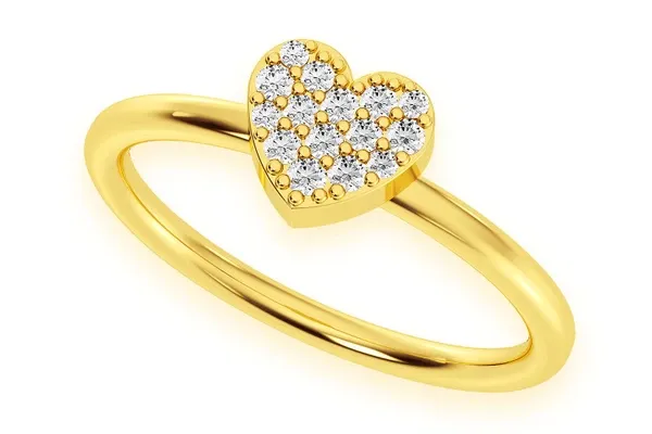 BUBBLY HEART DIAMOND RING 14K SOLID GOLD 0.10CTW