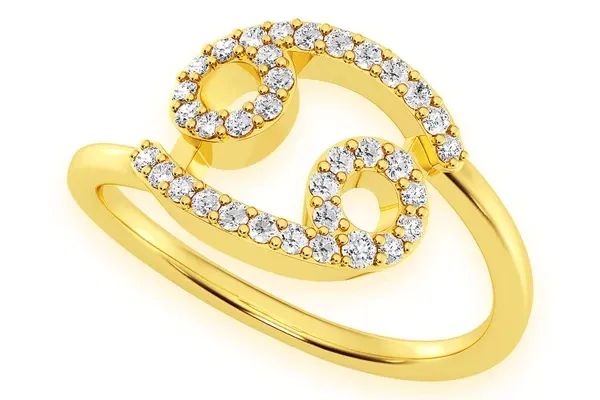 CANCER ZODIAC DIAMOND RING 14K SOLID GOLD 0.20CTW