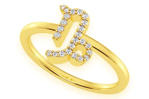 CAPRICORN ZODIAC DIAMOND RING 14K SOLID GOLD 0.10CTW