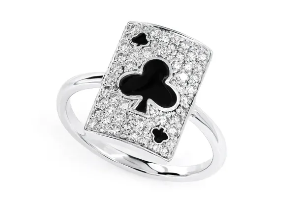 CLUB PLAYING CARD DIAMOND RING 14K SOLID GOLD 0.50CTW