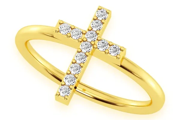 CROSS DIAMOND RING 14K SOLID GOLD 0.10CTW