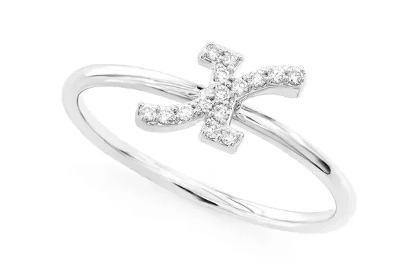 CURSIVE LETTER X DIAMOND RING 14K SOLID GOLD 0.05CTW