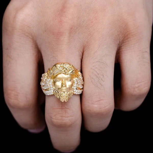 DIAMOND JESUS SIGNET RING SOLID GOLD 1.25CTW
