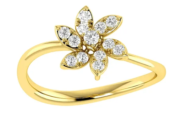 FLOWER DIAMOND RING 14K SOLID GOLD 0.25CTW