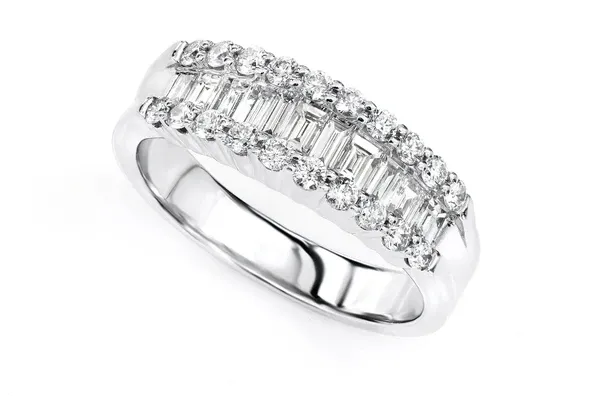 GRADUATED BAGUETTE AND ROUND DIAMOND RING 0.45CTW 14K SOLID GOLD