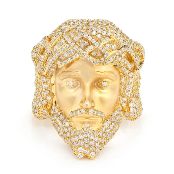 JESUS FACE DIAMOND SIGNET RING SOLID GOLD 3.00CTW
