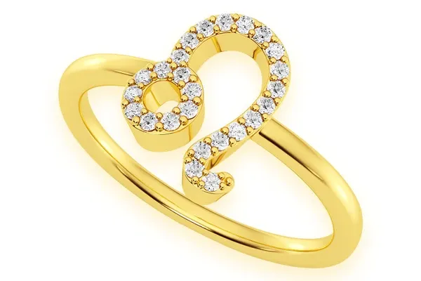 LEO ZODIAC DIAMOND RING 14K SOLID GOLD 0.10CTW
