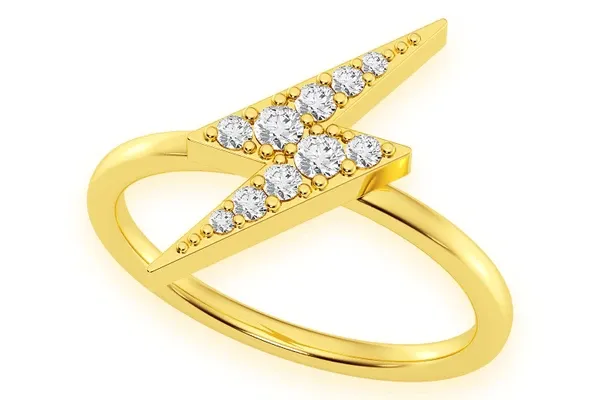 LIGHTNING BOLT DIAMOND RING 14K SOLID GOLD 0.15CTW