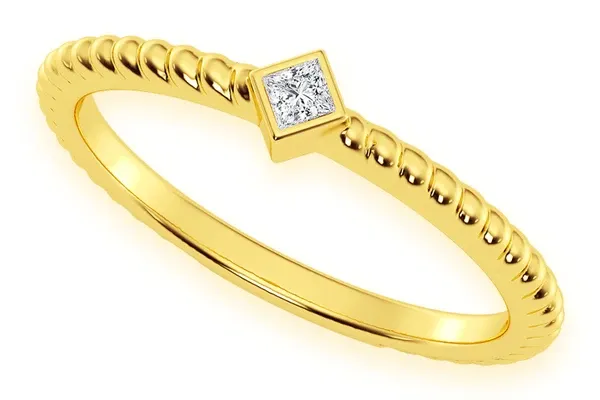 PRINCESS BEZEL ROPE DIAMOND RING 14K SOLID GOLD 0.05CTW
