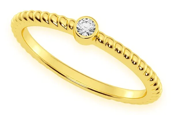ROUND BEZEL ROPE DIAMOND RING 14K SOLID GOLD 0.05CTW